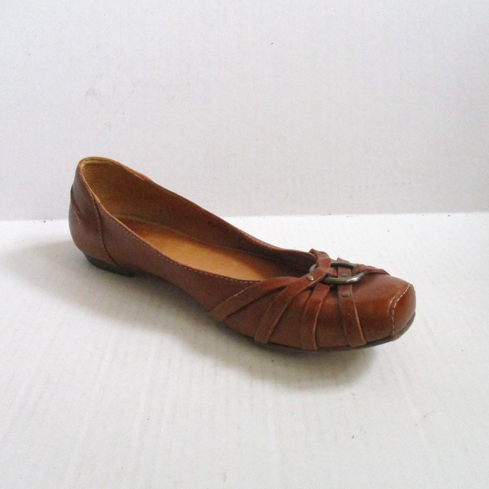 **FRYE Cognac Camel Brown Squared Toe Flats